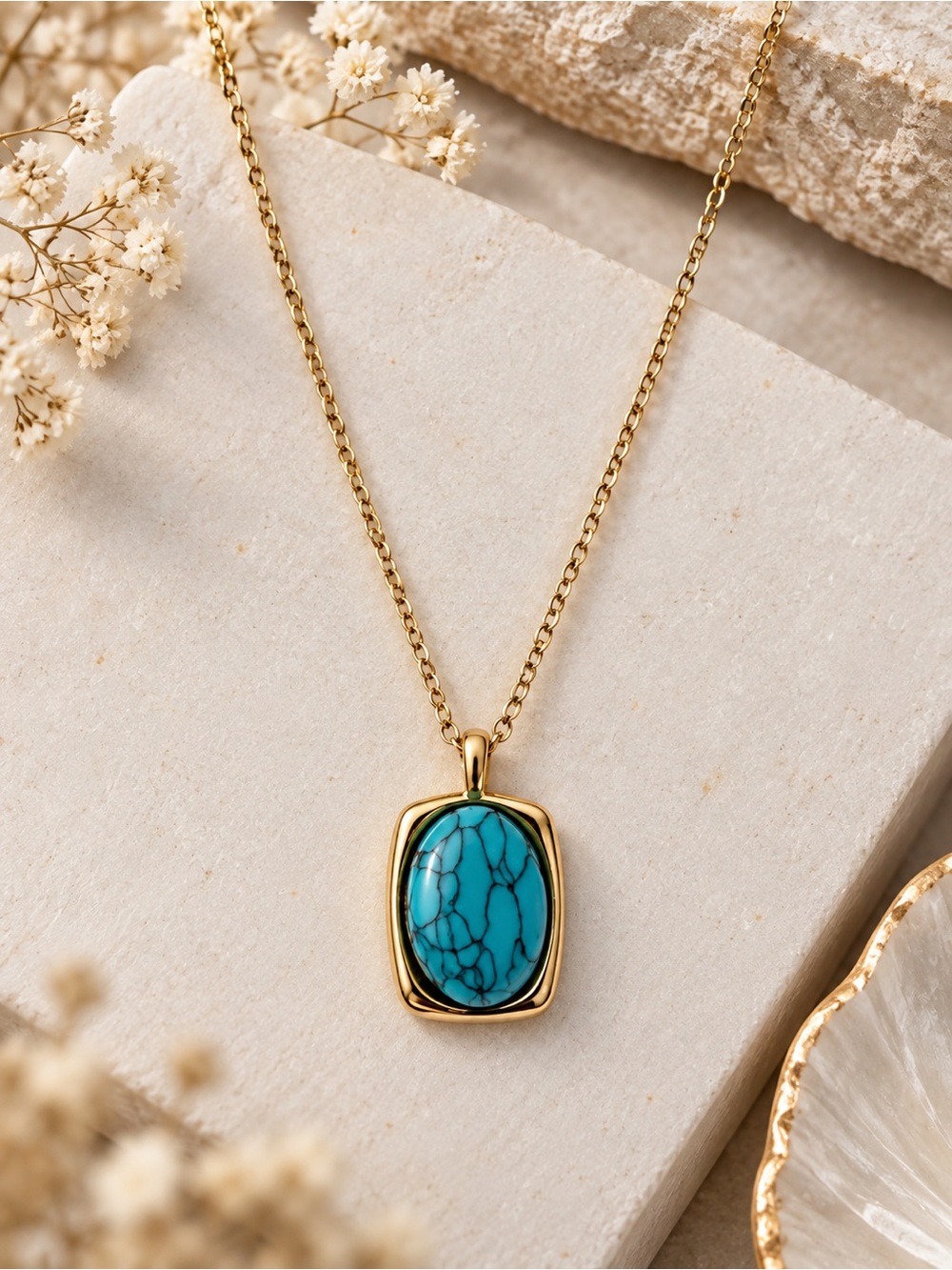 Boho Arizona Western Turquoise Stone Gold Tone Pendant Necklace
